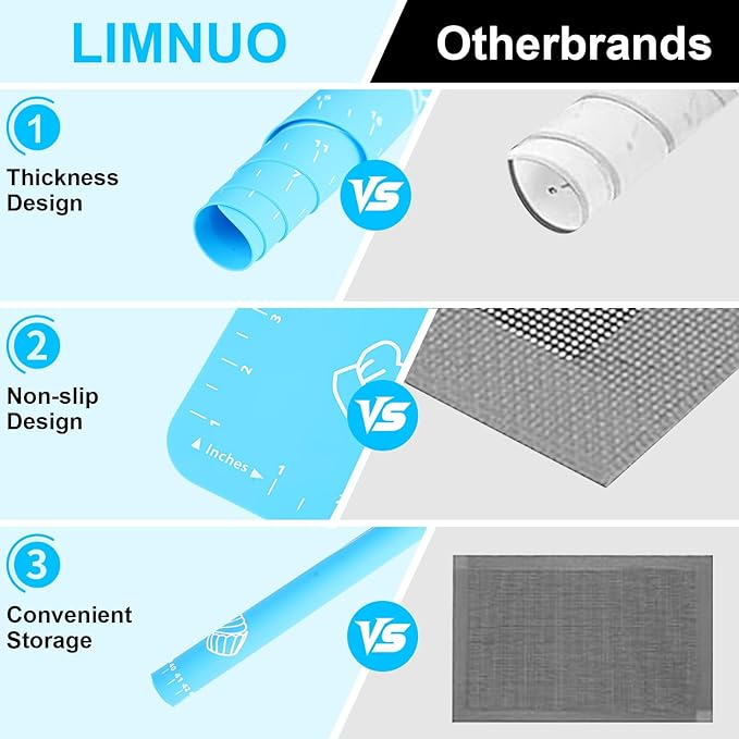 LIMNUO Silicone Baking Mat, Extra Thick Large Non Stick Pastry Mat Sheet for Dough Pie Crust Rolling Mats (Blue, XL-18''(W)*25''(L))