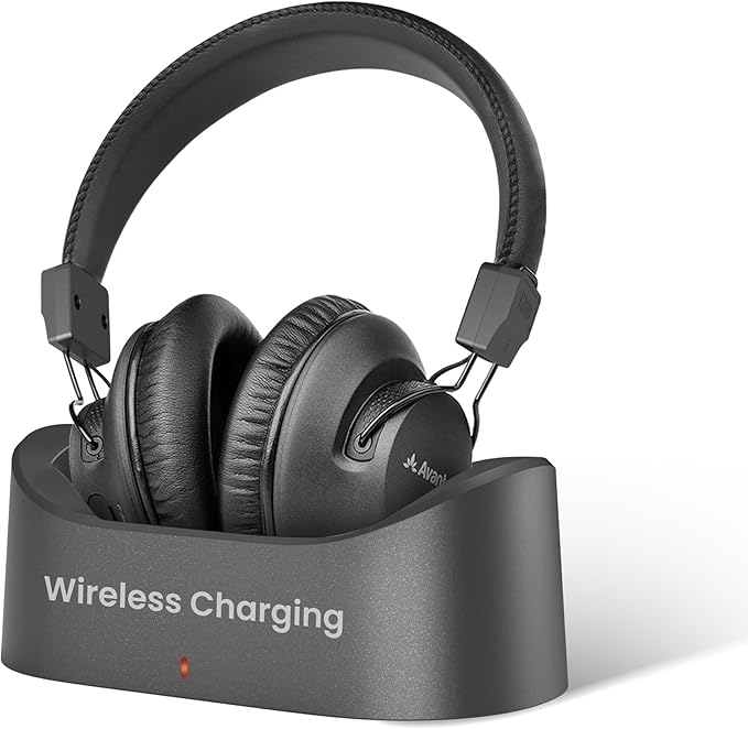 Avantree Audition 3 - Bluetooth Over-Ear Headphones with Wireless Charging Dock, 50H Battery, aptX-Adaptive, Clear Voice, Compatible with Bluetooth TVs
