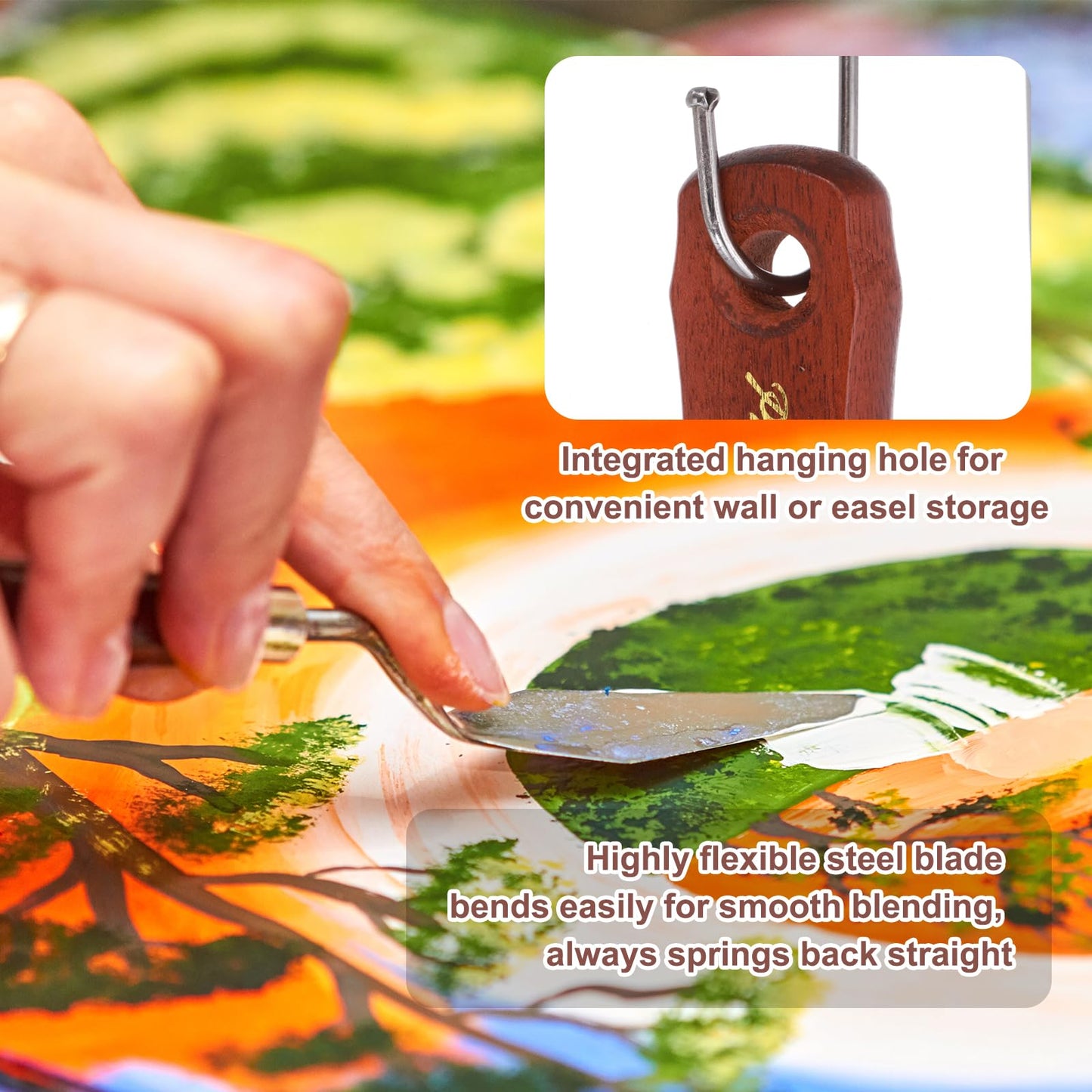 MECCANIXITY Pack of 1 Large Palette Knife No.14, 10.6" Long Palette Knives with Stainless Steel Flexible Spatula Pallet Knife and Wood Handle for Scraping, Mixing, Oil Acrylic Painting Canvas