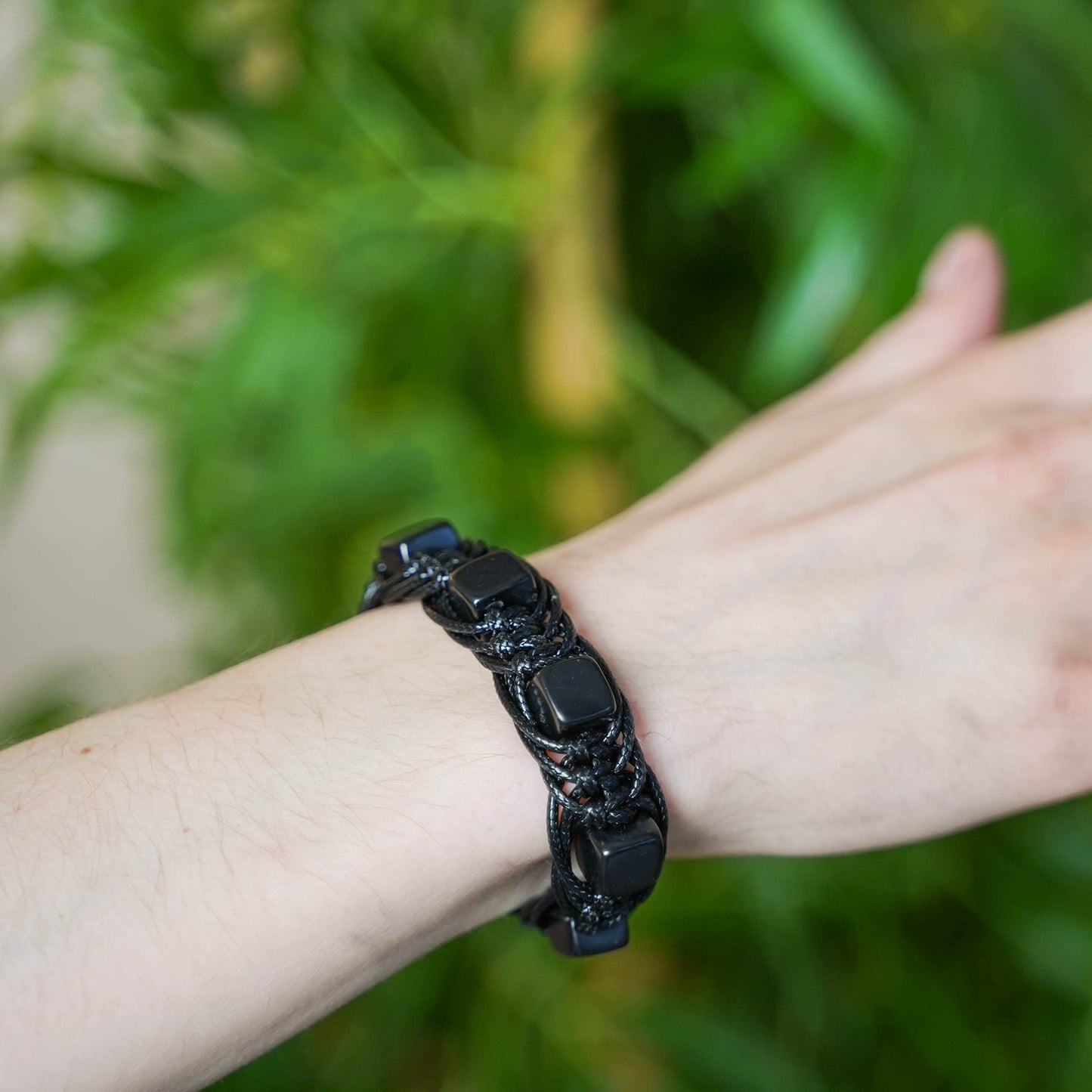 Brutal Handcrafted Shungite Stone Men's Bracelet Arachne 10 mm Cube Beads | Shungite Protection Jewelry for Men and Women | Adjustable Solid Stone Shambhala Macrame Black Mens Beaded Bracelet SB104