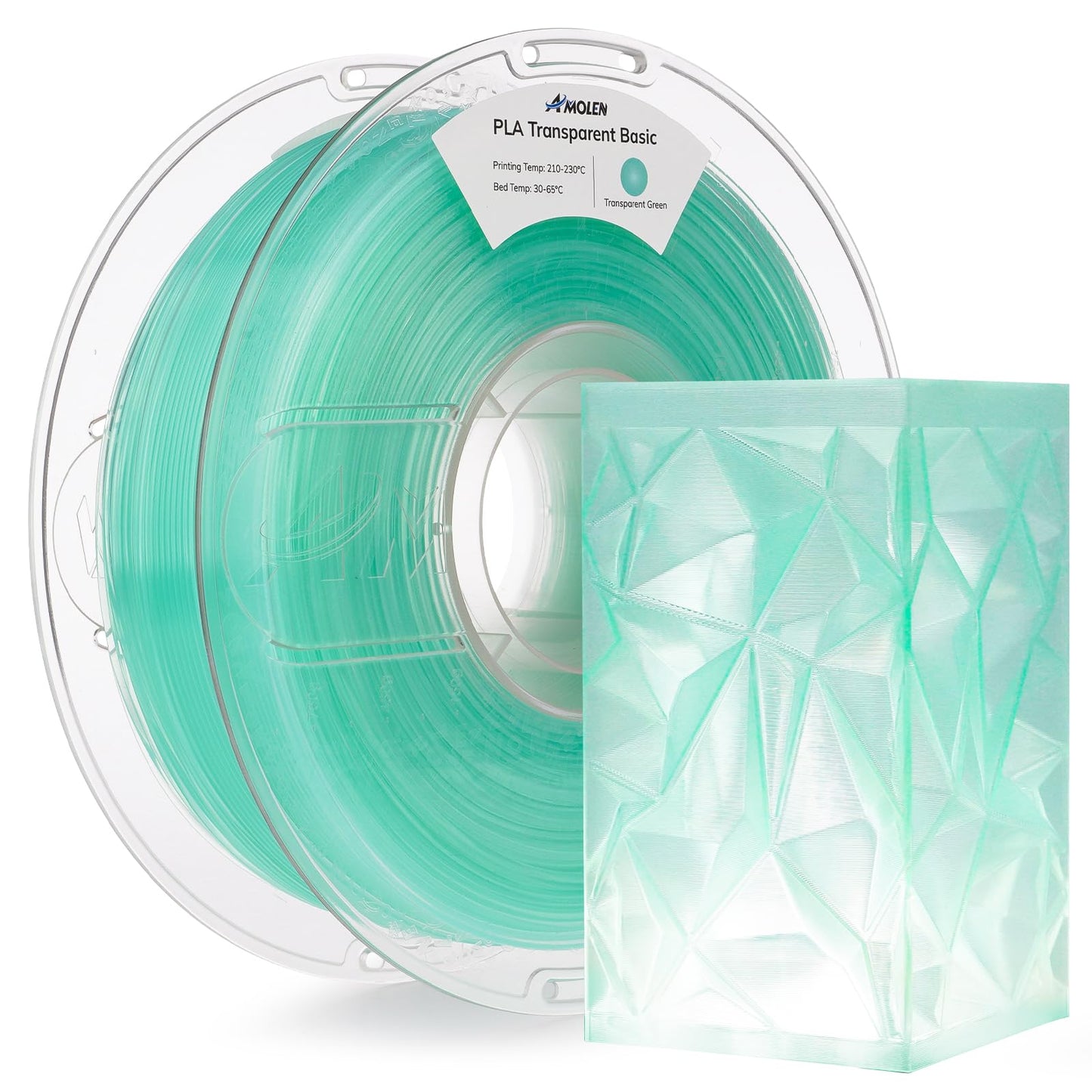 AMOLEN 3D Printer Filament Crystal PLA Transparent 1.75mm, Crystal Green Clear Printing, Low Warping & No-Bubbles, Dimensional A