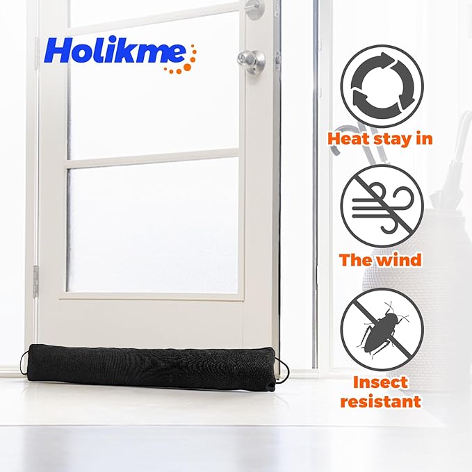 Holikme Weighted Door Draft Stopper 36 inch, Heavy Duty Under Door Draft Blocker Bottom Door Seal Noise and Air, Door Draft Spill Control Supplies Saving Energy, Black