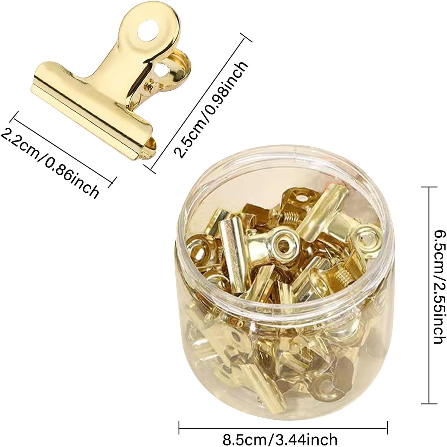 32 Pack Bulldog Clips with Push-pins for Corkboard,Metal Clips for Crafts, Metal Binder Clips for Pictures, Spring Paper Clamps for Office Documents (Gold,0.85inch)