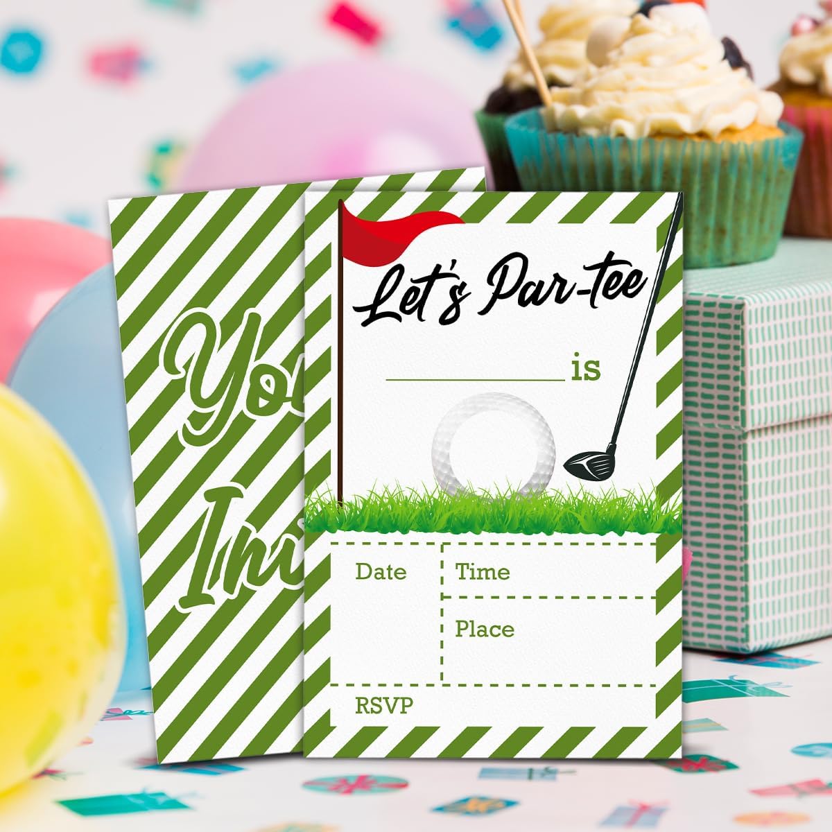 Golf Birthday Invitations With Envelopes (20 Count), Let's Par-tee Golf Birthday Party Fill in Invites Cards, Double Sided Design