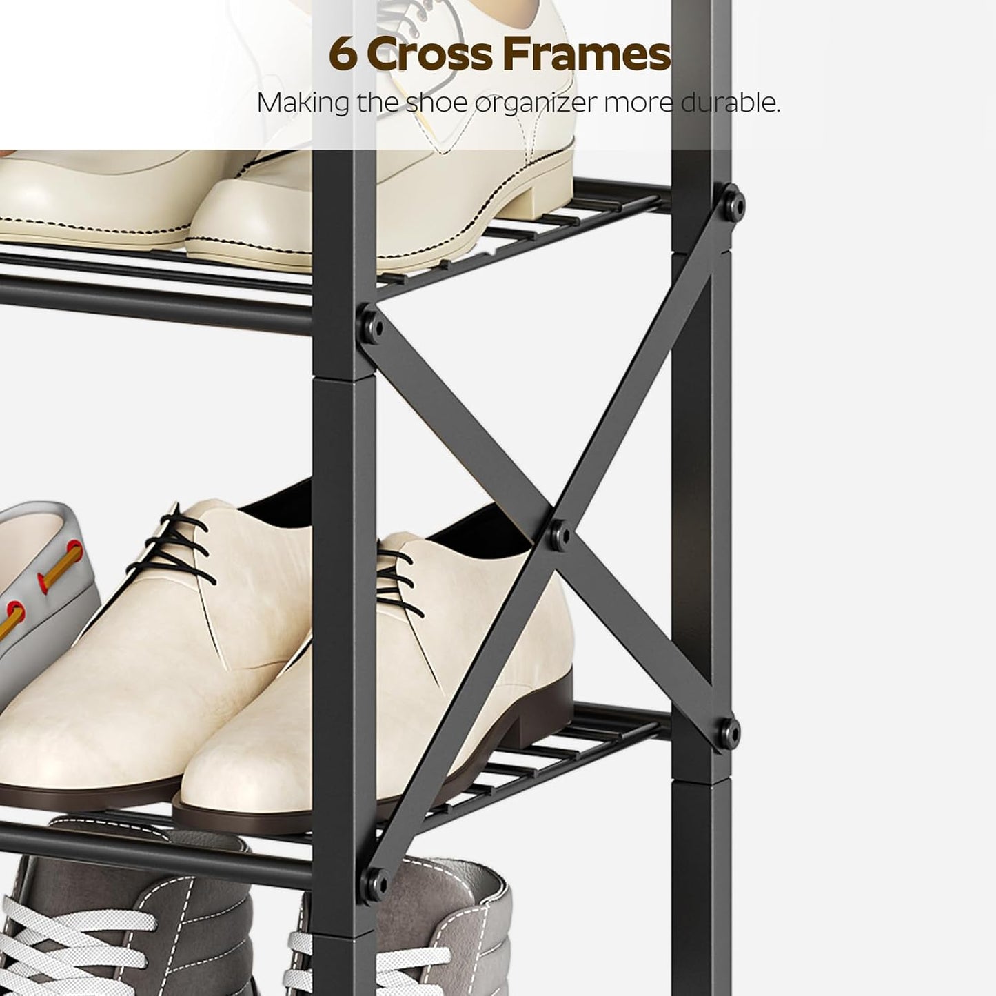 8 Tier Shoe Rack, Shoe Storage Organizer, Large Capacity Shoe Shelf Holds 32 Pairs of Shoes, Durable and Stable, for Entryway, Hallway, Closet, Dorm Room, Greige and Black SS08BG