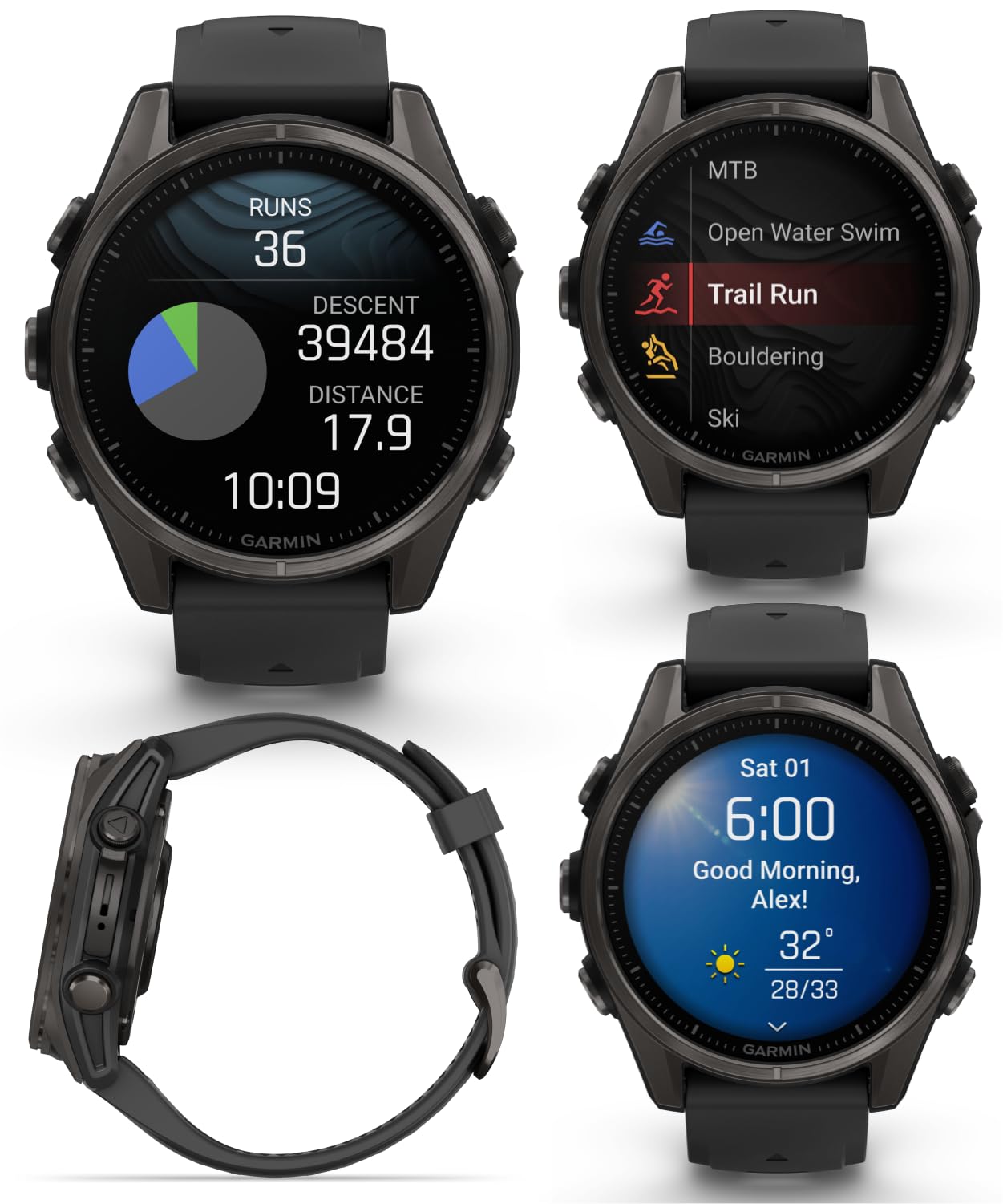 Garmin Fenix 8 - 43 Mm Sapphire, Amoled Multisport Gps Smartwatch, Carbon Gray Dlc Titanium With Black/Pebble Gray Silicone, Bui