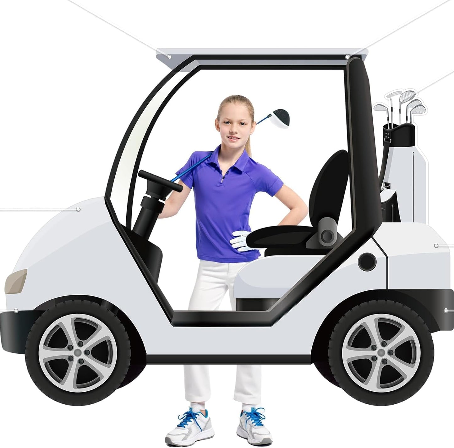 Golf Theme Party Decoration Golf Cart Shaped Photo Backdrop Let’s Par-Tee Theme Photo Booth Props Hanging Banner for Kids Adults Golfer Birthday Baby Shower Sports Retirement Party Supplies