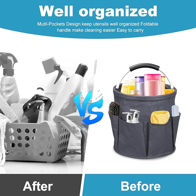 Cleaning Caddy for Cleaning Supplies, 17L Cleaning Supply Caddy with Handle Foldable Cleaning Supplies Organizer Bucket Tool Bag Organizer Cleaning Products Organizers for Home, Garden (Dark Gray)