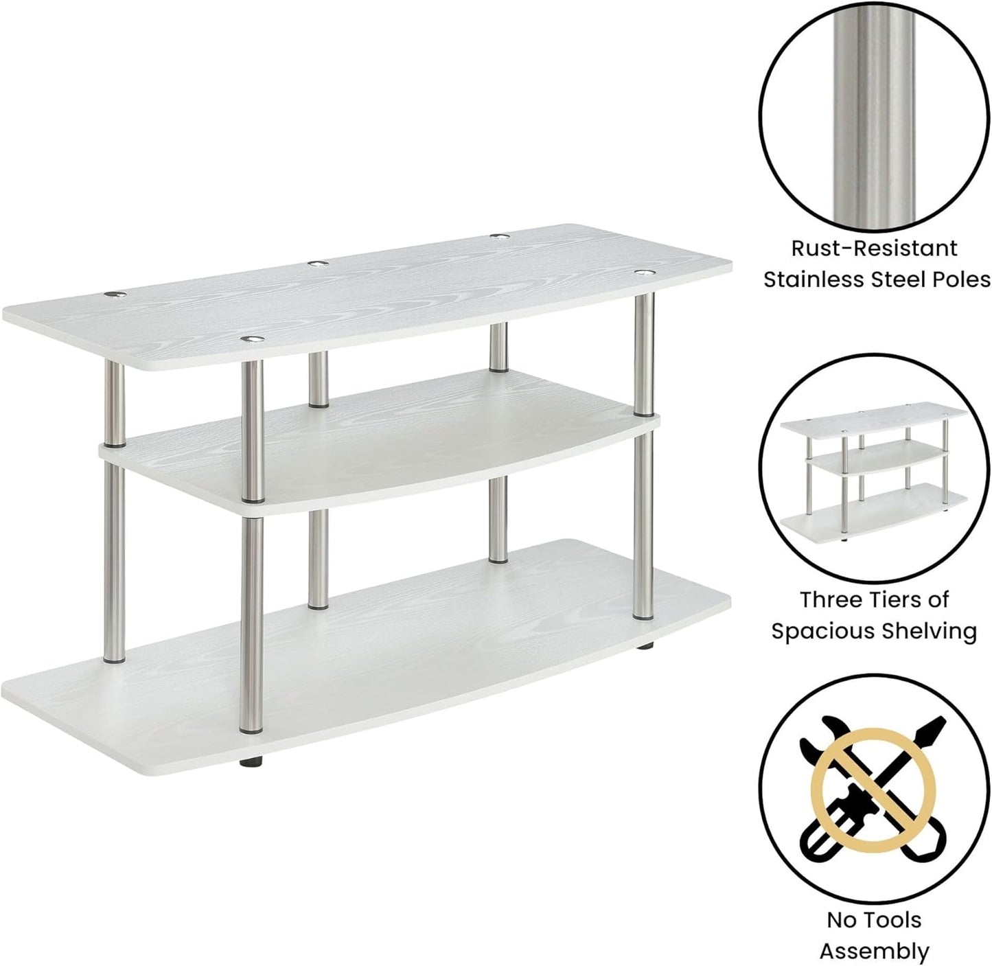 Convenience Concepts Designs2Go 3-Tier Wide TV Stand, 42", White