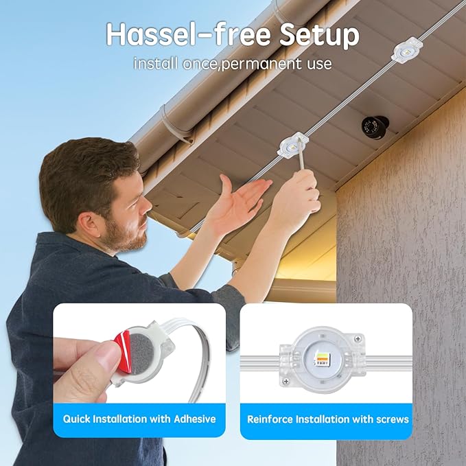 200FT Permanent Outdoor RGB Lights,IP65 Waterproof Smart LED Eaves Lights with App/Remote Control,for Christmas and All Holiday Decor,Daily and Accent Lighting,House Roof and Garden Lighting