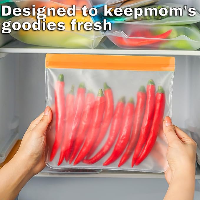 5 Pack Reusable Sandwich Bags, Dishwasher Safe, BPA Free, Leakproof Freezer Bags for Marinate Meats, Veggies, Snacks, Kitchen Storage & Organizer (Orange)