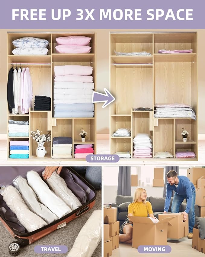 Vacuum Storage Bags, Vacuum Seal Bags for Foam Mattress,Clothing & Bedding, Space Saver Bags for Organization and Storage(10Jumbo)