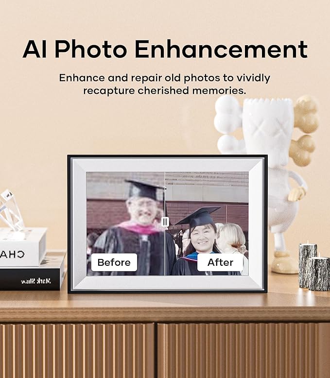 Cozyla 10.1'' WiFi Digital Picture Frame AI-Enhanced Free Unlimited Storage Auto-Rotate Share Photo＆Video via Apps from Phone Smart Digital Photo Frame Electric Picture Frame Slideshow Display Mat