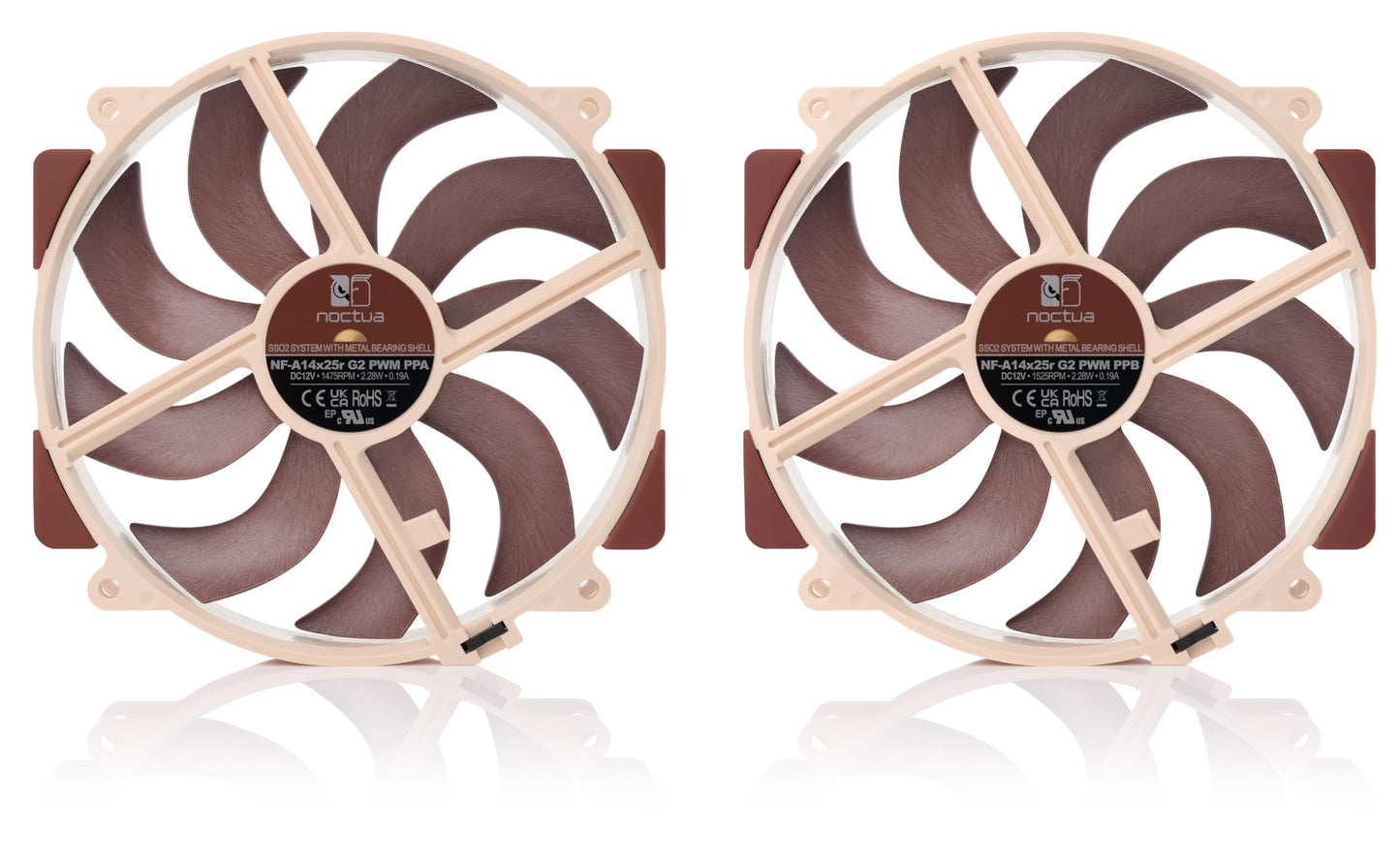 Noctua Nf-A14X25R G2 Pwm Sx2-Pp, Push-Pull Set Of Two Premium-Quality Quiet 140Mm Pc Fans (Brown)