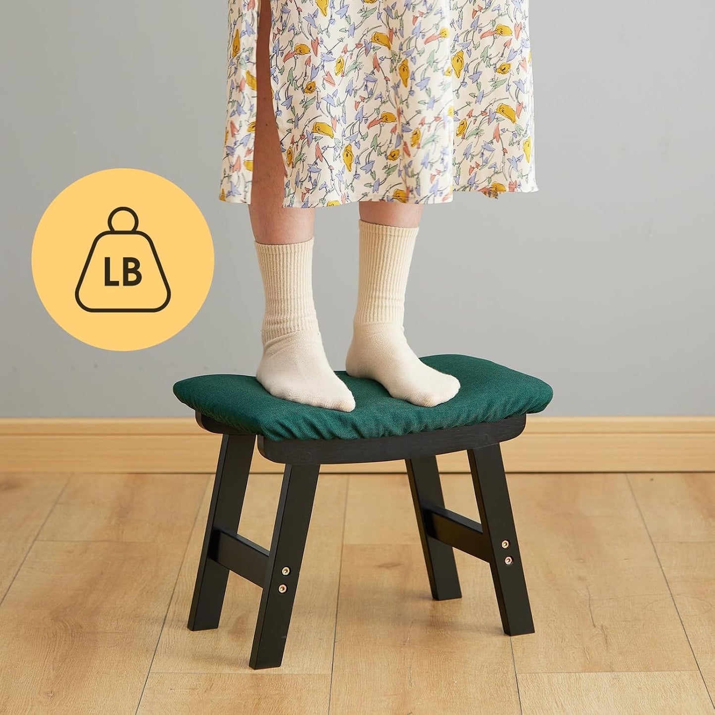 Foot Stool Ottoman Foot Rest Under Desk,Small Stool for Living Room, Bedroom and Kitchen (Black Legs - Green Stool Surface)