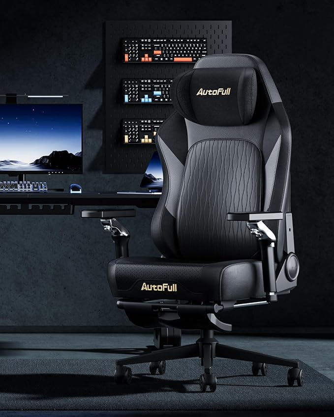 AutoFull M6 Gaming Chair, Ergonomic Office Chair with Ventilated Heating, AUTO Dynamic Tracking Lumbar Support, 6D Adjustable Armrests and Footrest (Black)