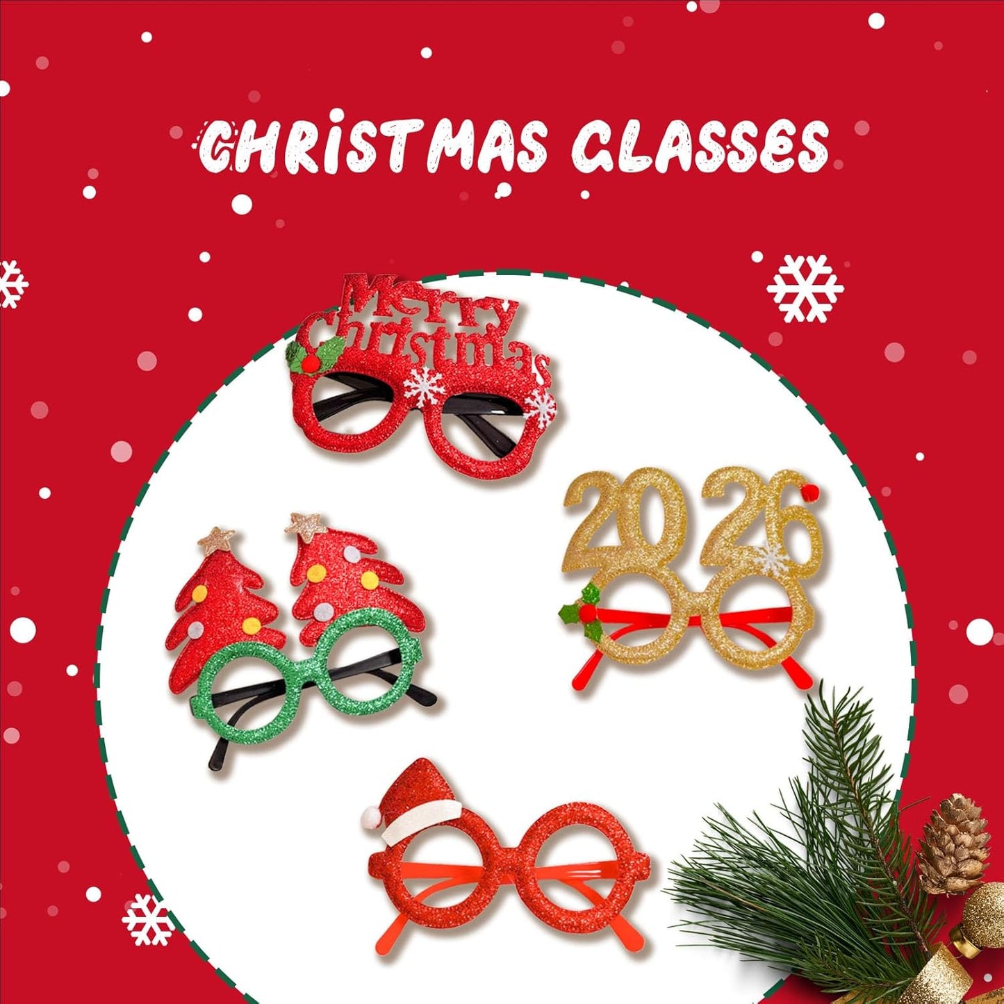 Christmas Glasses Frames 12Pcs, Hollow Design for Christmas Party Eyewear, Holiday Photo Booth Props Accessories