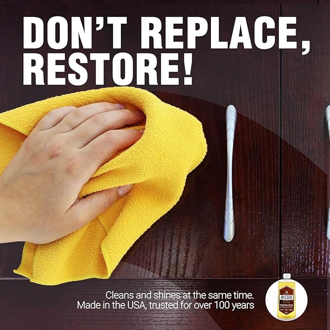 Milsek Furniture Polish and Wood Cleaner with Lemon Oil - Multipurpose Solution for Home Improvement from Hardwood Floors to Kitchen Cabinets - 12 Fl Oz (Pack of 2) with Microfiber Towel