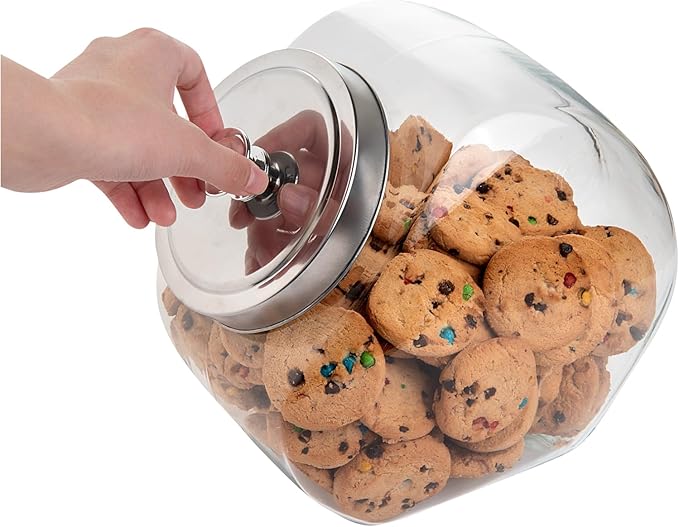 Restaurantware Vetri 1 Gallon Penny Jar 1 Durable Candy Jar - With Wide Spout Chrome Lid Clear Glass Cookie Jars For Kitchen Counter Dishwashable