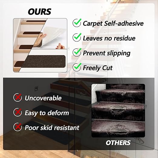 Non-Slip Stair Treads, 7.8" X 30" (7-Pack) Stair Runner Indoor Outdoor Mats, Brown Slip Resistant Stair Tread Mats Step Covers Pads for Elders, Kids and Pets(30" x 7.8", Brown)