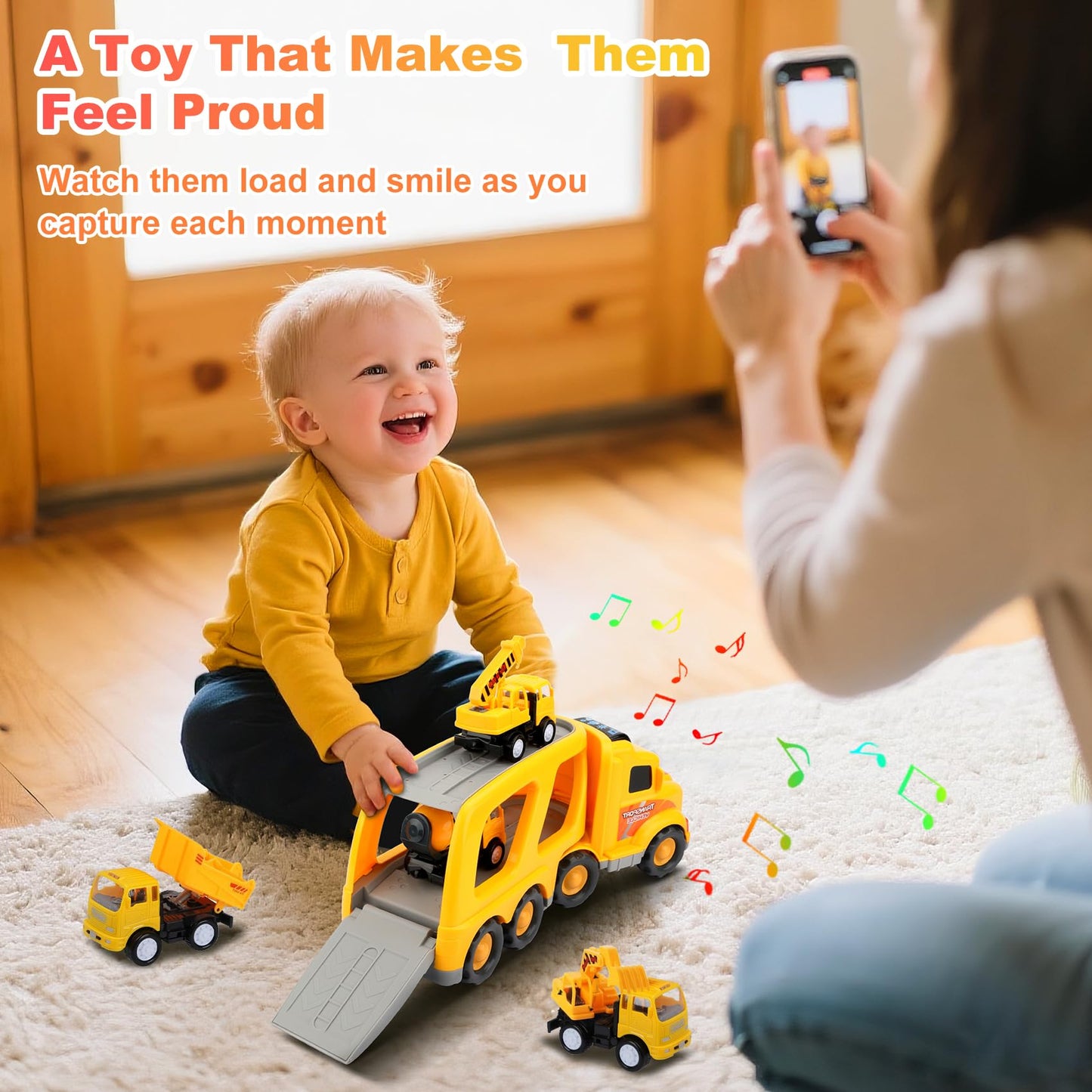 Nicmore Construction Truck Toddler Toys Car: Toys for 1 2 3 4 Year Old Boy 5 in 1 Carrier Toys for Kids Age 1-3 2-4| 18 Months 2 Year Old Boy Christmas Birthday Gifts
