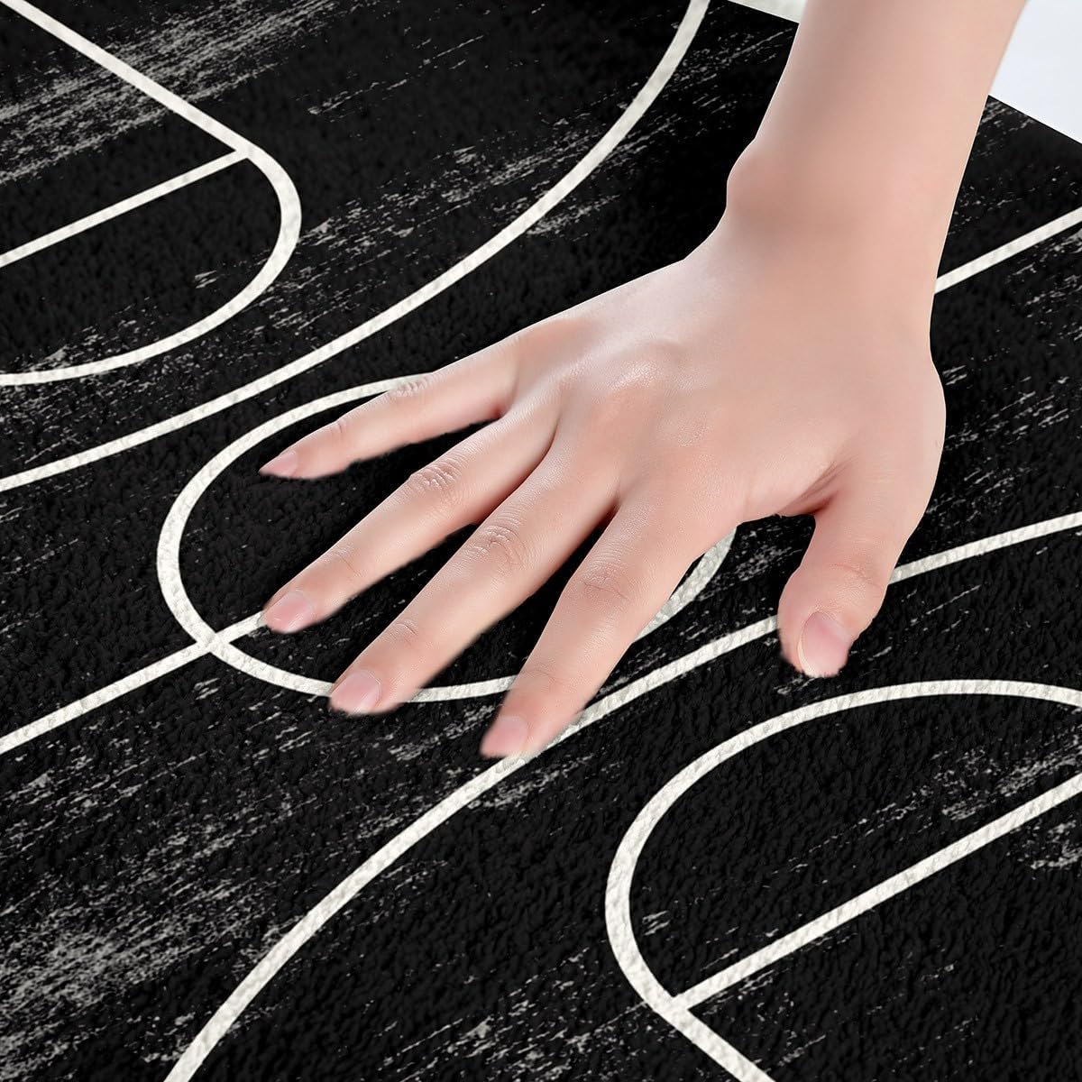 Feelyou Basketball Polyester Bath Rug Black White Soft Fleece Door Carpet for Kids Boys Girls Basketball Court Print Non Slip Bath Mat Ball Game Bathroom Floor Indoor Doormat,16x24 Inch