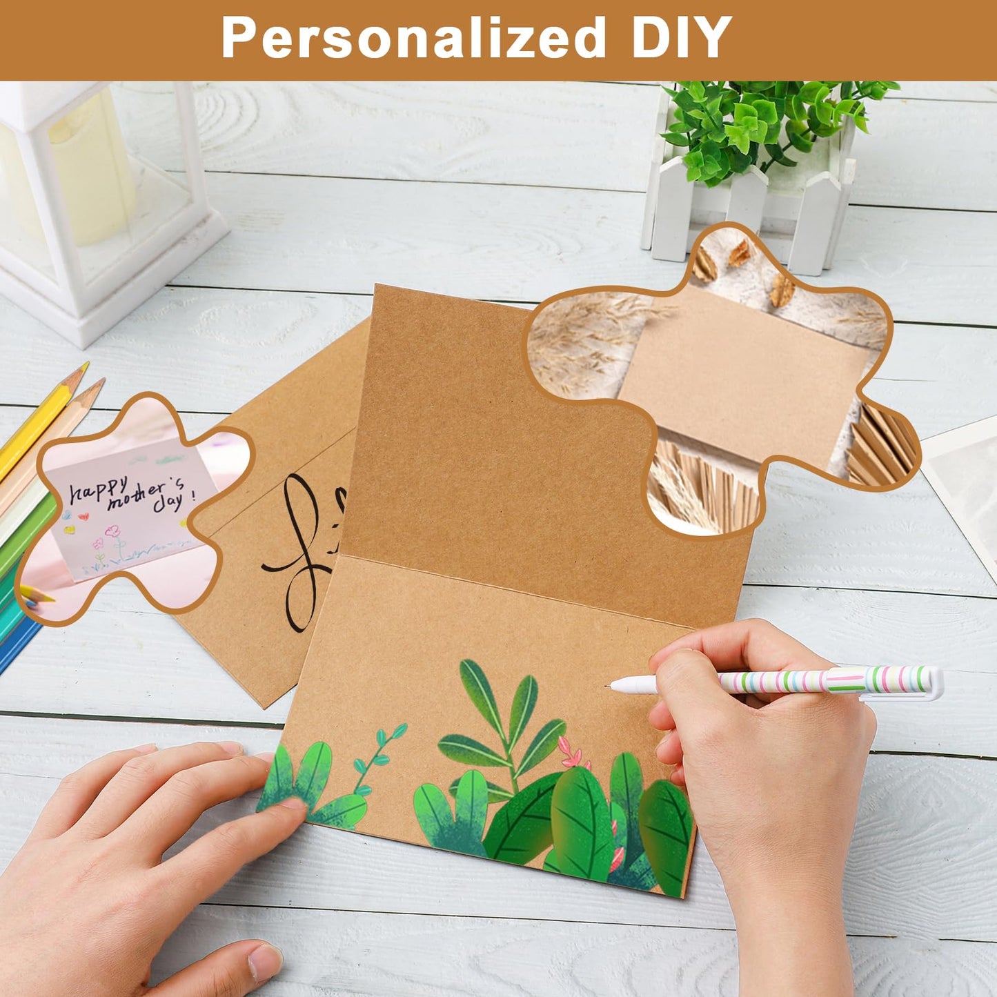 Silunkia 100 Packs Brown Blank Note Cards with Envelopes 5 x 7 Heavyweight Folded Cardstock and A7 Envelopes Self Seal for Invitations, Wedding, DIY Greeting Cards, Thank You Cards, Festival Blessings