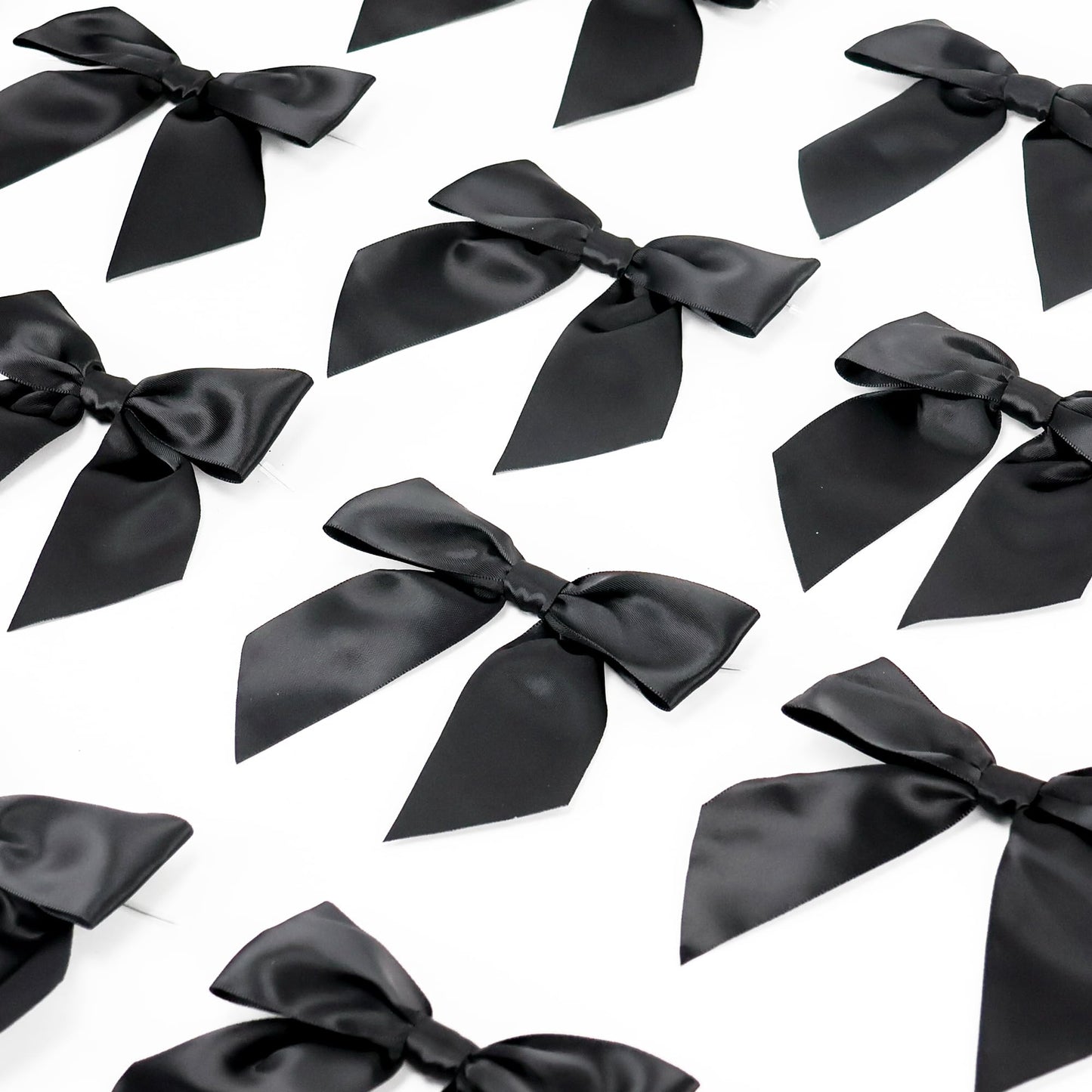 AIMUDI Black Satin Ribbon Twist Tie Bows for Treat Bags 4.5" Pre-Tied Black Bows for Christmas Tree Black Ribbon Bows for Crafts Premade Bows for Gift Wrapping Baby Shower Party Favors - 36 PCs
