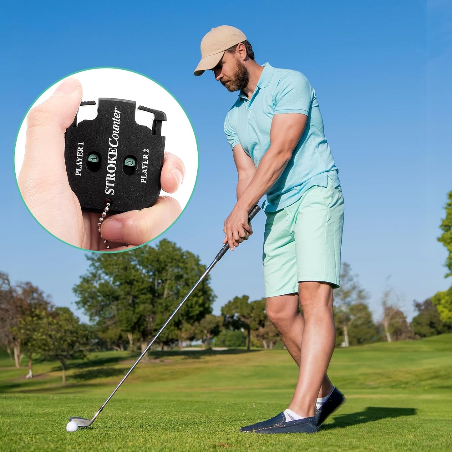 TIESOME 4 Pack Golf Stroke Counter, 2 Player Golf Score Indicator Mini Square Golf Score Counter Black Portable Golf Stroke Keeper Clicker for Different Kinds of Competitions and Games