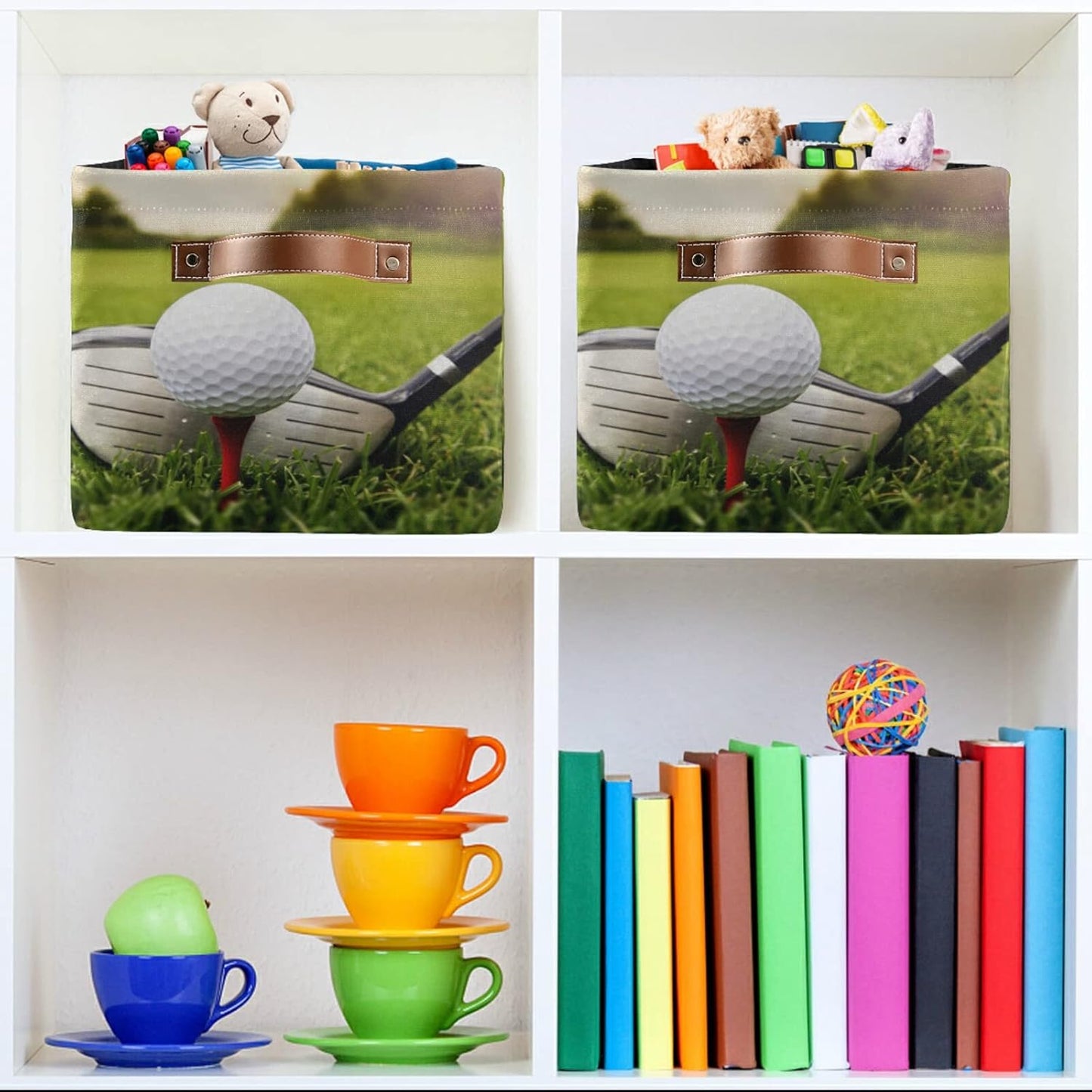 Sport Golf Ball Theme Storage Basket Bins, Decorative Baskets Storage Box Collapsible Storage Cubes Organizer with Handles for Nursery Shelf Closet Office Home Bedroom, 1 Pack