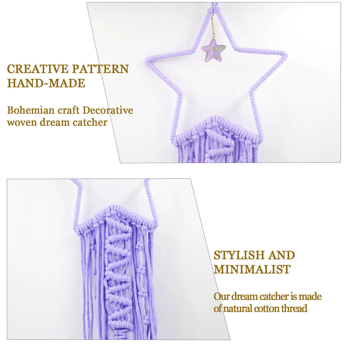 Moon Star Dream Catcher Decor,2pcs Boho Home Moon Star Dreamcatcher,Macrame Wall Hanging Boho Home Decor for Kids Baby Bedroom Decoration for Women Girls Craft Holiday Gifts Purple