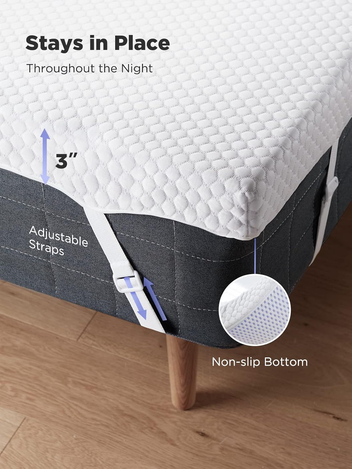 PERLECARE 3 Inch Gel Memory Foam Mattress Topper for Pressure Relief, Premium Soft Cooling Sleep, Non-Slip Design with Removable & Washable Cover, CertiPUR-US Certified - Twin