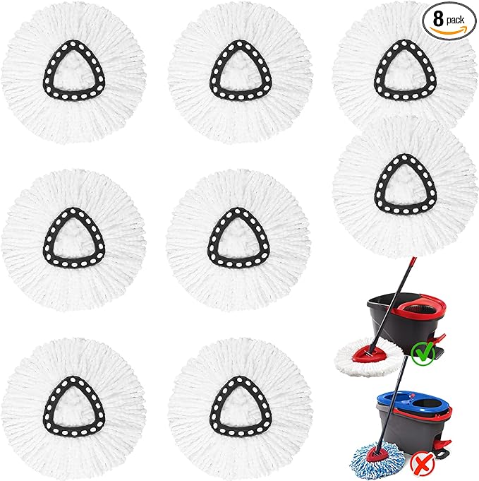 8 Pack Spin Mop Replacement Heads, 100% Microfiber Mop Head Replacement Compatible with Triangle Spin Mop for Easy Wring, 360 Degree Spinning Mop Replace Head for Floor Cleaning