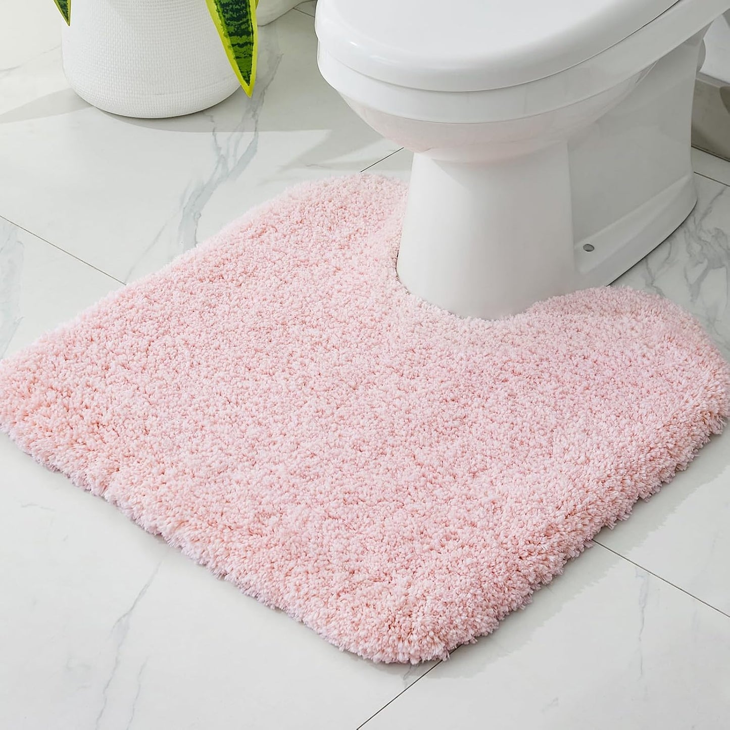 Toilet Rug 22x24 Pink Non Slip Fluffy Toilet Floor Mat U Shaped Washable Bathroom Contour Rug for Toilet Absorbent Thick Toilet Carpet
