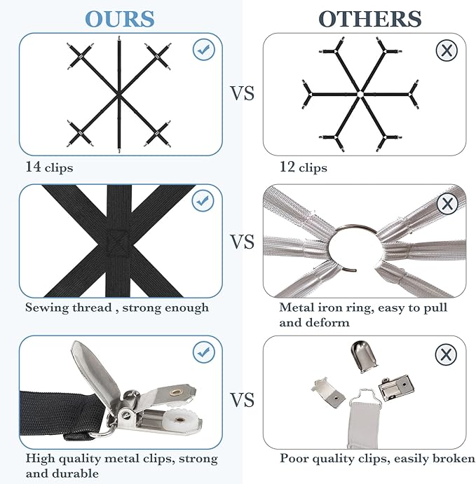Mkono Bed Sheet Straps Fitted Sheet Clips Holder Keep Sheets Firm & Tight 6 Way Cross 14 Clips Sheet Suspenders for King Queen Twin Bed Round Square Mattresses Dorm Room Essentials, Black