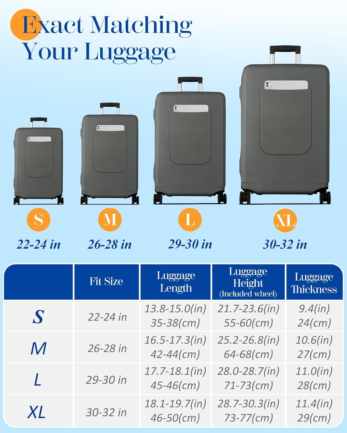 Slohif Luggage Cover for Suitcase Tsa Approved Protector - Luggage Sleeve Suit Case Cover Travel Stretch Large Baggage Case Protective Washable Fit 29-30 Inch Gray