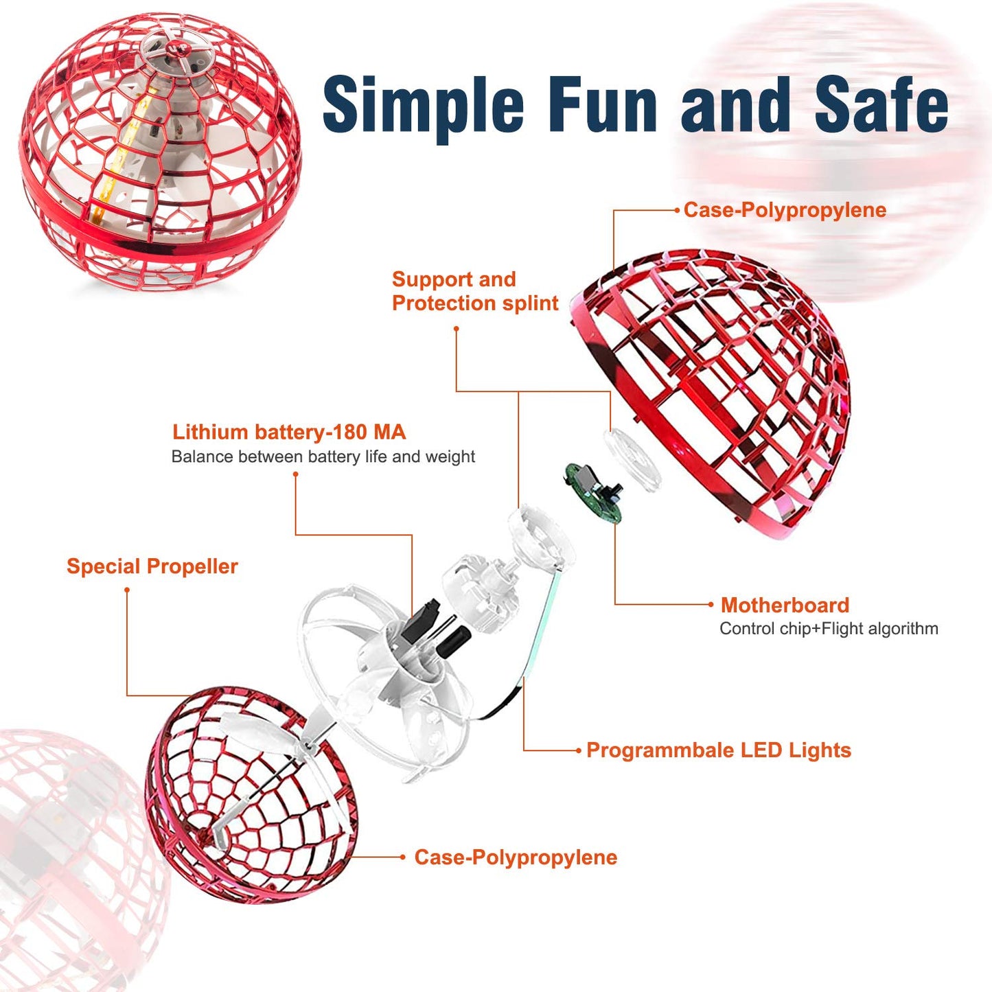 MERRYHOME Flying Ball Toys for Boys Grils: 2026 Fly Orb Cosmic Globe Boomerang Hover Ball, Hand Mini Drone, Flying Toy Fly Spinners for Kids Teens Adults Indoor Outdoor Toys (Red)