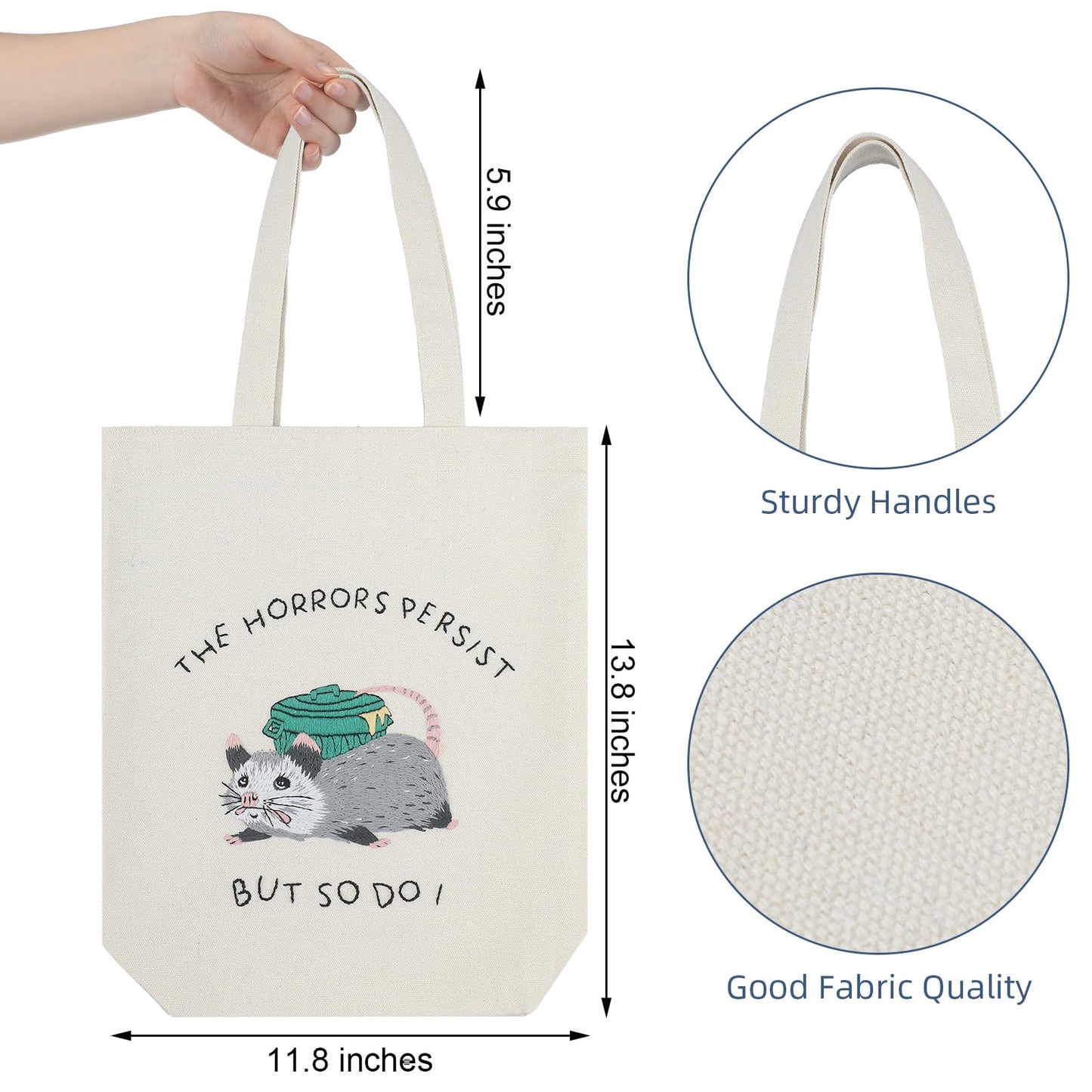 Sadnyy Possum Canvas Tote Bag Opposum Embroidery Kit for Beginners Cross Stitch Kits with Needles Thread Instruction for Adults Arts DIY Crafts Possum Needlepoint Women Shopping Reusable Grocery Bags