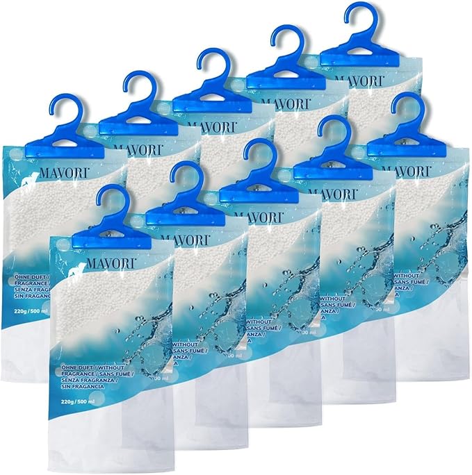 Hanging Moisture Absorber Bags, Dehumidifier Bags for Closet, Wardrobe and Laundry Room, Reduce Moisture, Odors, and Dampness, Long-Lasting Humidity Control, 16.9 oz per Bag (Pack of 10)