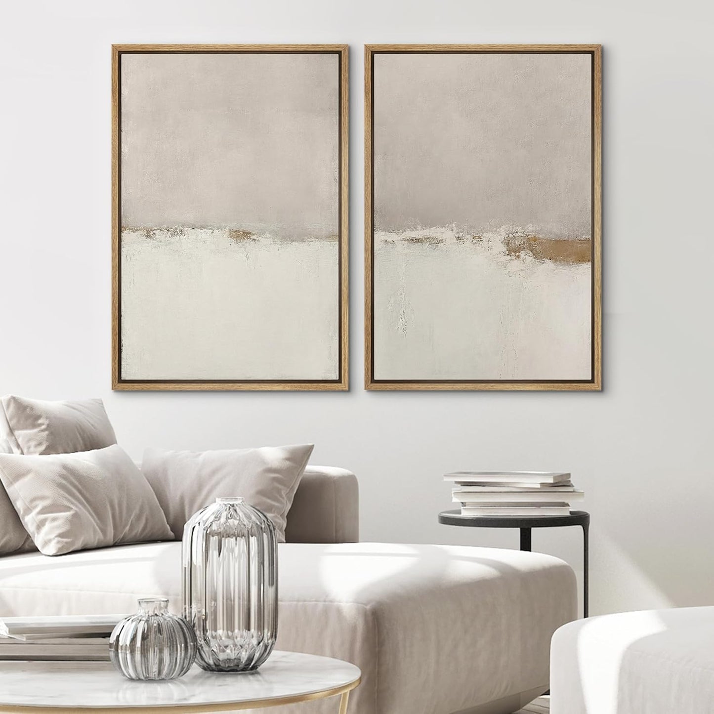 SIGNWIN Framed Canvas Print Wall Art Beige Gray Paint Strokes Abstract Grunge Landscape Prints Modern Art Minimalist Neutral Decor for Living Room, Bedroom, Office - 16"x24"x2 Natural