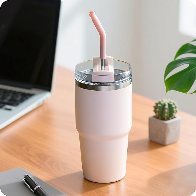 Reusable Metal Straws with Silicone Tip for Stanley 20oz,Stainless Steel Drinking Straws for 20oz Tumbler,3 Straight Tubes & 6 Tips& 1 Cleanr Brush(Dried Pine)