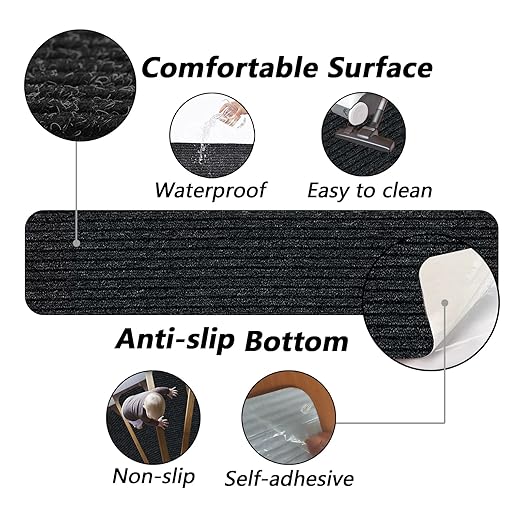 Non-Slip Stair Treads, 7.8" X 30" (7-Pack) Stair Runner Indoor Outdoor Mat, Black Slip Resistant Stair Tread Mats Step Covers Pads for Elders, Kids and Pets (30" x 7.8", Black)