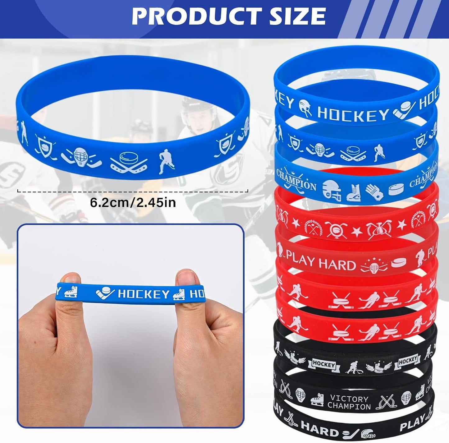 LiYiQ 72 Pcs Hockey Party Favors Hockey Team Gifts Hockey Goodie Bags Stuffers Hockey Ballpoint Pens Bookmark Card and Silicone Bracelet