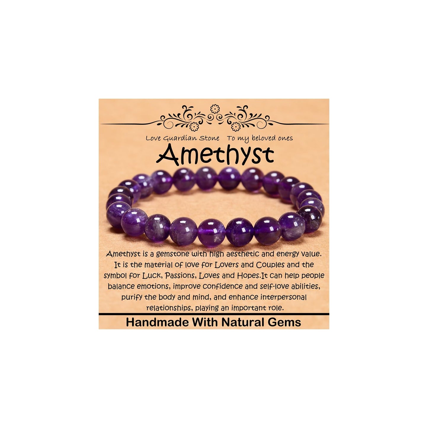 CHCCOYE 8mm Natural Healing Gemstone Bracelet Handmade Yoga Stretch Elastic Bracelet Stress Relief Crystal Jewelry for Men and Women (8mm, Amethyst)