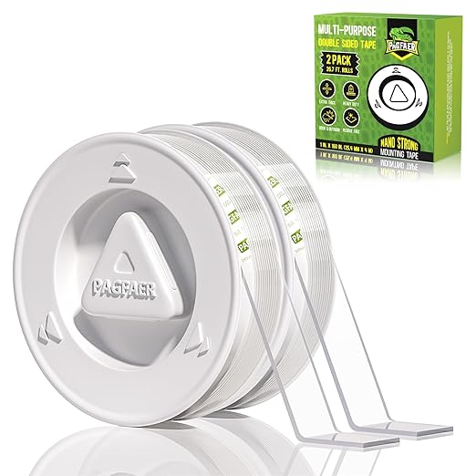Double Sided Tape Heavy Duty, 2pcs Double Sided Mounting Nano Tape 13.3FT, Clear & Tough Two Sided Adhesive Tape, Removable Picture Hanging Strips for Wall, Poster, Carpet, Home Office