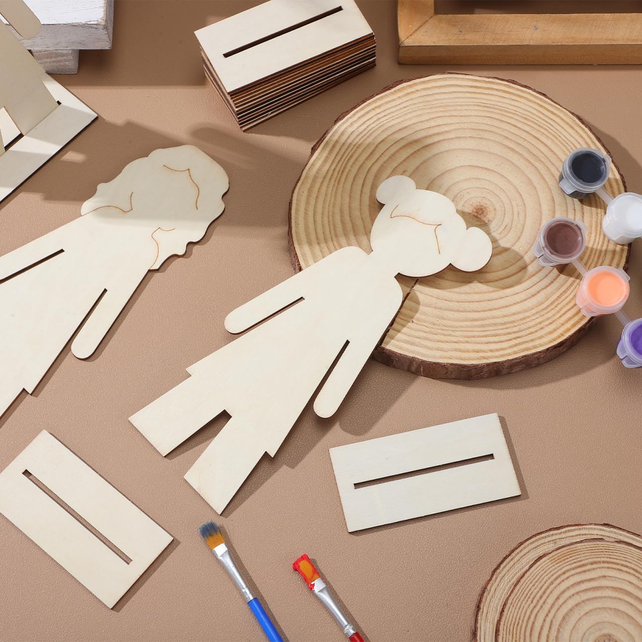 NUOBESTY 20Pcs Standing Wood People Cutouts Girls Manual Blank Wooden Shapes for Crafts Unfinished Woodslices DIY Graffiti Wooden Cutouts Human Decorations Label