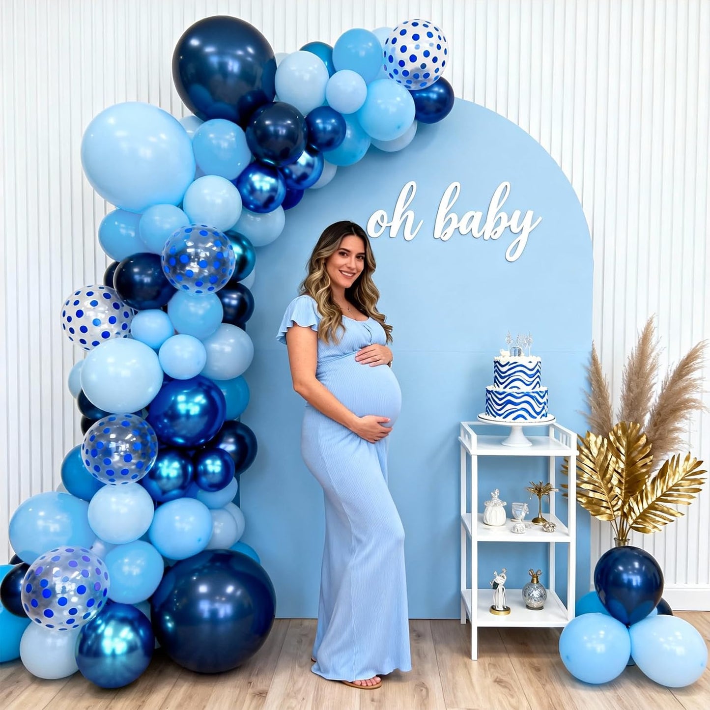 Blue Balloon Arch kit, Navy Dark Metallic Blue and Matte Light Blue Balloons Garland with Blue Confetti Latex Balloons for Birthday Wedding Anniversary Gender Reveal Party Decorations
