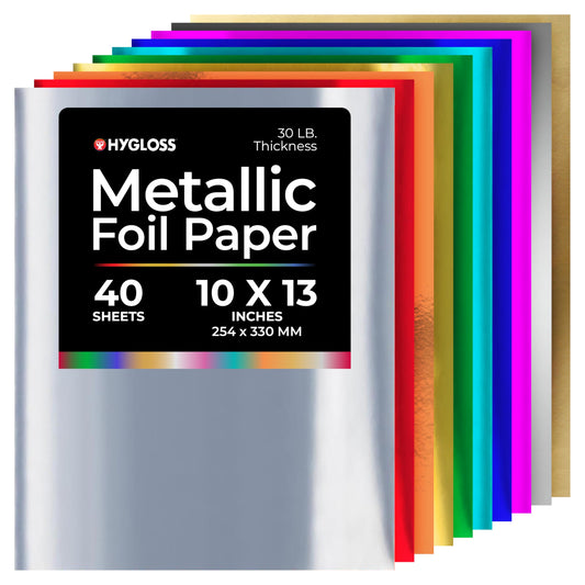 Hygloss Metallic Foil Paper - 40 Sheets 10 Assorted Colors Shiny Papers - 10 x 13 Inches - Ideal Foil Papers for Crafts - Shiny Craft Paper Sheets