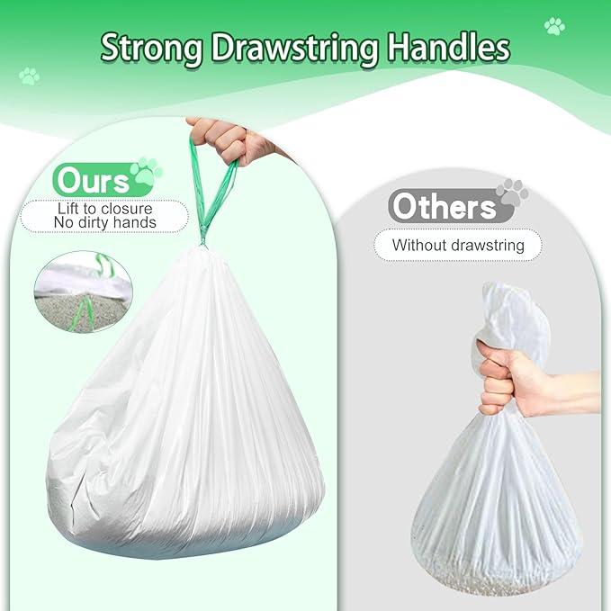 Litter Box Waste Bags for Robot 4/3, 50 Pack Drawstring Self Cleaning Automatic Cat Litter Box Liners, Extra Thick Waste Drawer Liners Heavy Duty