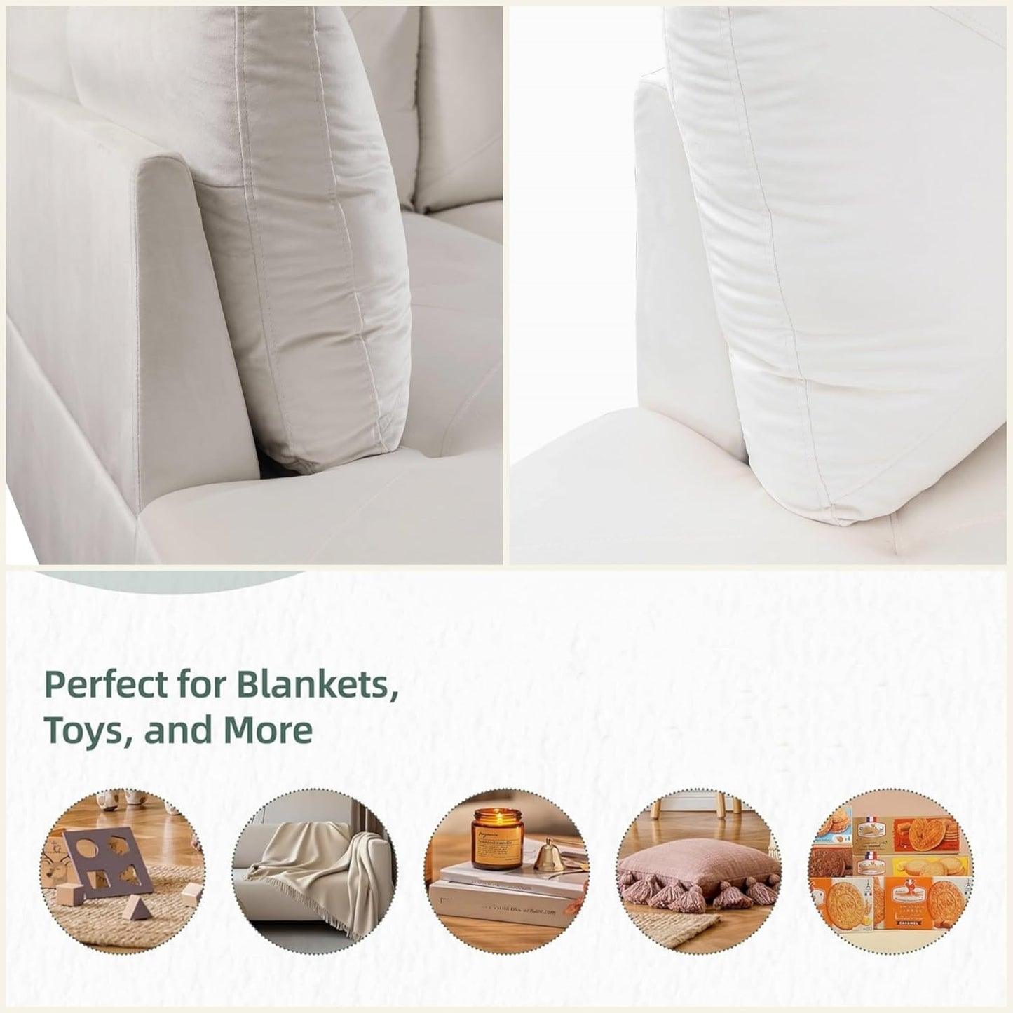 L Shaped Sectional Couch Sofa, Modern Couches for Living Room, Comfy 4 Seat Modular Sectional Sofa with Ottoman Storage for Bedroom Apartment, White